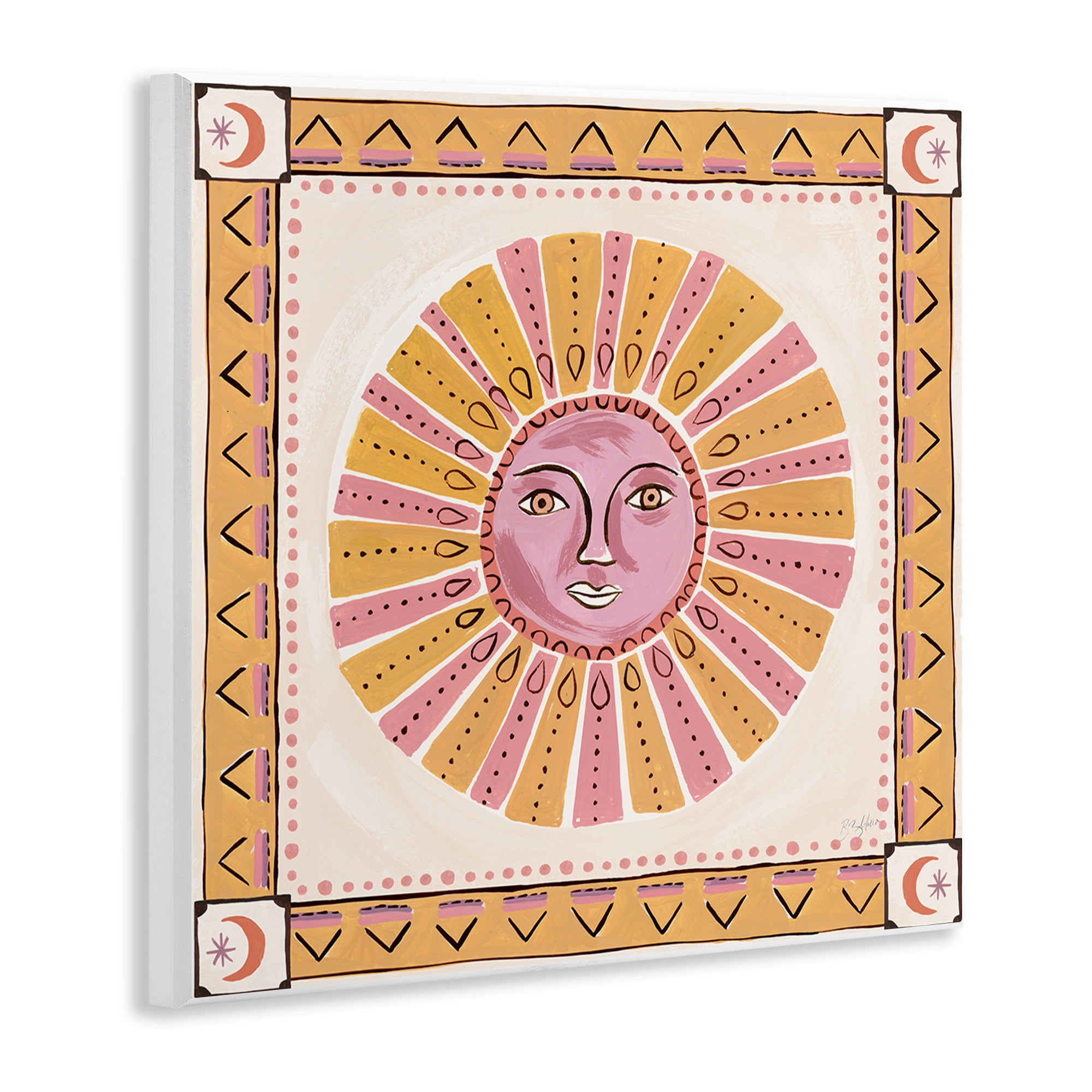 Stupell Industries Pink Sun Face with Geometric Border Wall Plaque Art, design by Two If By Sea Studios