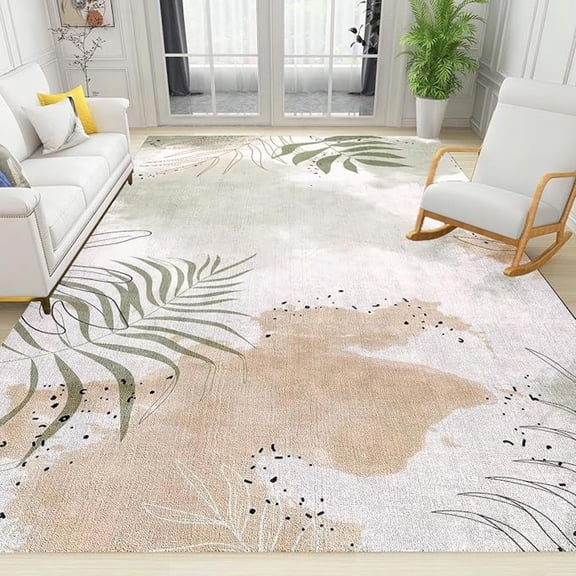 Coastal Sage Beach Theme Area Rug, Non Slip Easy Care Throw Large Area Rugs, Breathable Durable Carpet For Indoor Bedroom Living Room Office Decor Rug 4x5ft