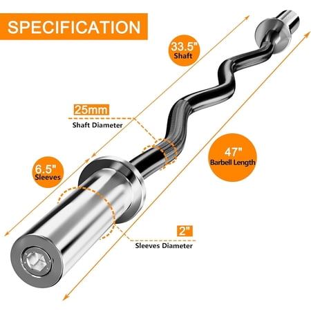 Curl Barbell Bar, 4ft Curl Bar for 2 Inch Weight Plates, EP& Curling Bar for Weight Lifting, Biceps, Triceps, Back Muscle Group exercise, Gym and Home Use (300lb Weight Capacity)