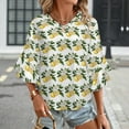 thumbnail image 3 of Cute Lemon Print Women's V-Neck Blouse With 3/4 Ruffled Bell Sleeves Casual Top Ladies Blouses, 3 of 7