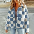 thumbnail image 6 of Zpanxa Winter Coats for Women Sherpa Fleece Jacket Faux Fuzzy Long Sleeve Casual Plaid Outwear Lightweight Button Jacket with Pockets Blue M, 6 of 7