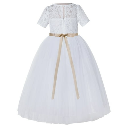 

White Floral Lace Flower Girl Dress Junior Bridesmaid Dance Recital LG2R2