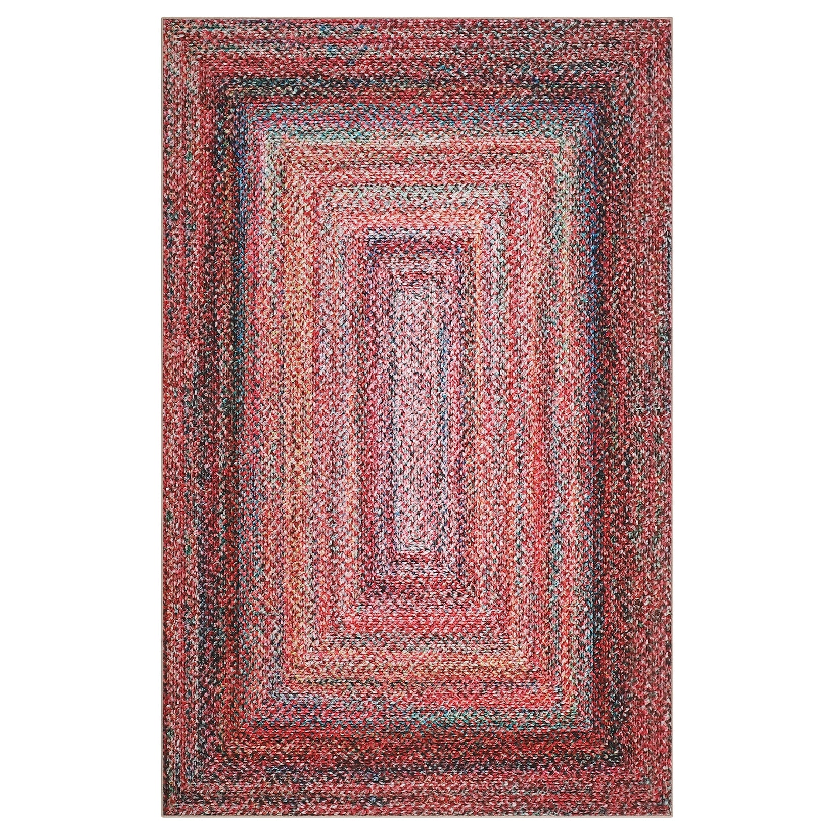 HOMERRY Washable Large Rug for Living Room 8' x 10' Braided Print Modern Bordered Soft Non-Slip Indoor Carpet, Pink