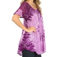 thumbnail image 4 of Sakkas Petra Women's Casual Loose Flared Corset Short Sleeve Lace Blouse Top Tunic - Purple - Plus Size, 4 of 5