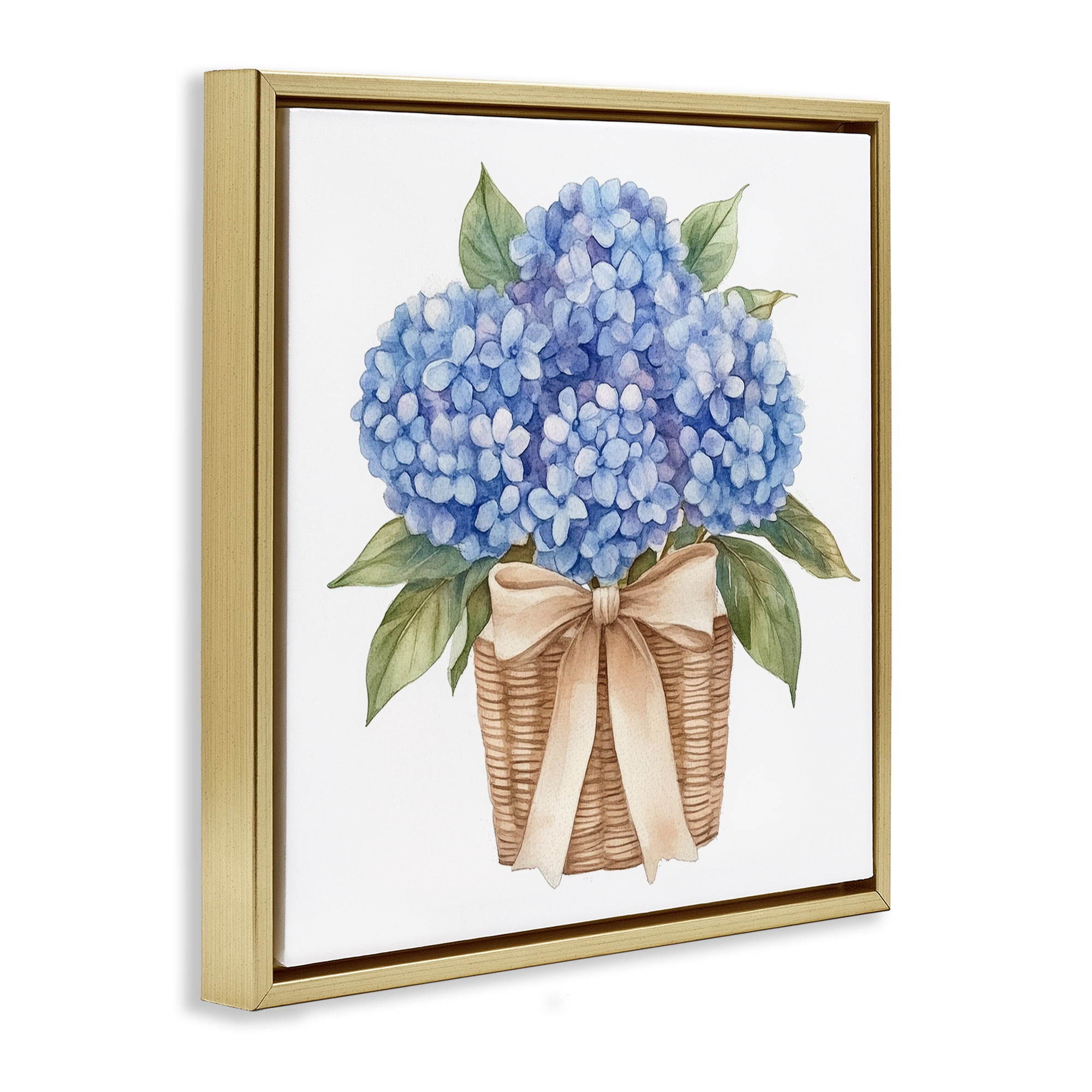 Stupell Industries Blue Hydrangea Picnic Basket Gold Framed Floater Canvas Wall Art, design by Petal Prints Design