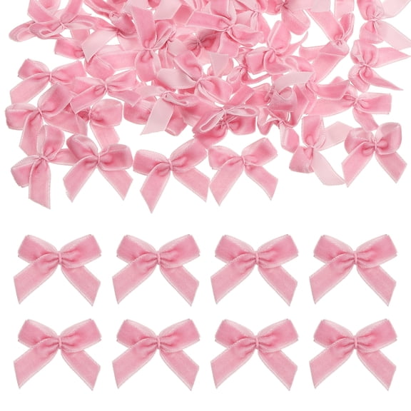Uxcell 120 pcs Mini Christmas Velvet Bows, 1.6" Small Tiny Ribbon Bow Vintage Twist Tie Bowknot for Christmas Tree Ornaments Wreath Garland DIY Crafts Gift Wrapping Decor, Light Pink