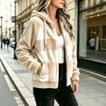thumbnail image 5 of QIYAGBSA Plaid Jackets for Women Hooded Full Zip Sherpa Fleece Color Block Long Sleeve with Patch Pockets Warm Winter Coats Fall Layer, 5 of 7