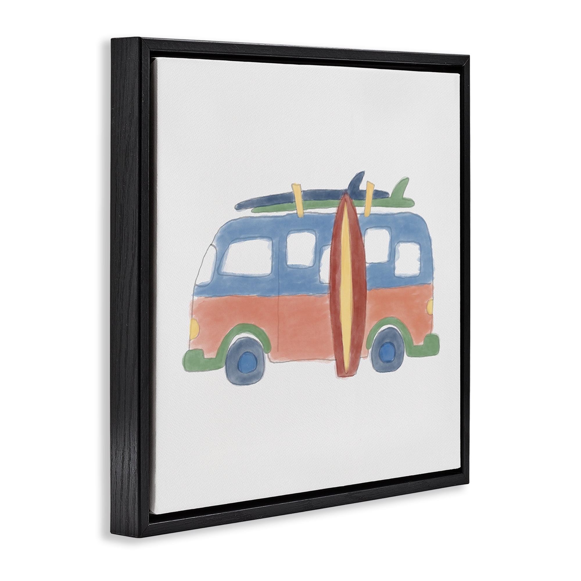 Stupell Industries Summer Beach Bus Transportation Painting Black Floater Framed Canvas Art Print Wall Art, 18 x 18