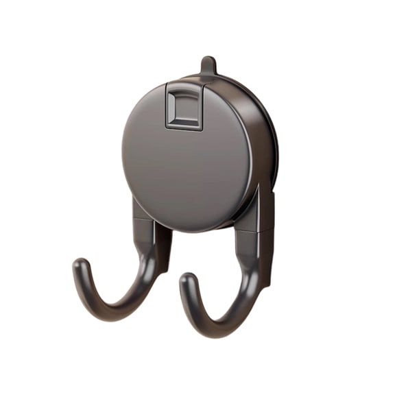 Shower Suction Cup Double Hooks - Dark Gray - Retractable No-Drill Hanger for Bathroom, Kitchen & Shower, Towel & Robe Organizer (1pc)
