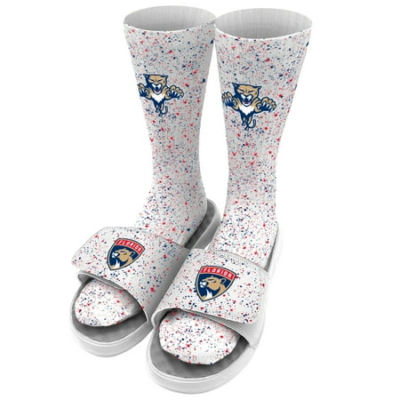 

Men s ISlide White Florida Panthers Speckle Socks & Slide Sandals Bundle