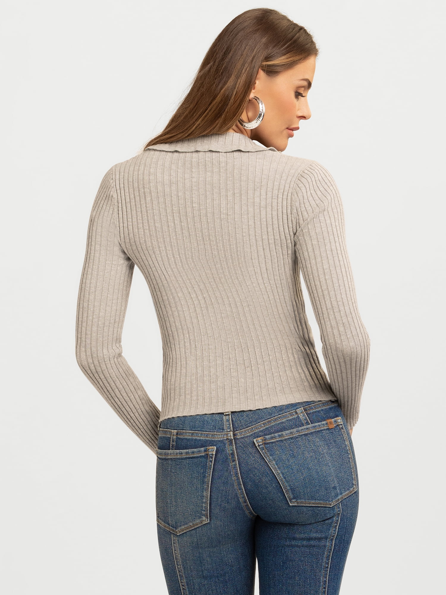 Jessica Simpson Women's and Women's Plus Luanne Polo Sweater with Long Sleeves, Lightweight, Sizes XS-4X