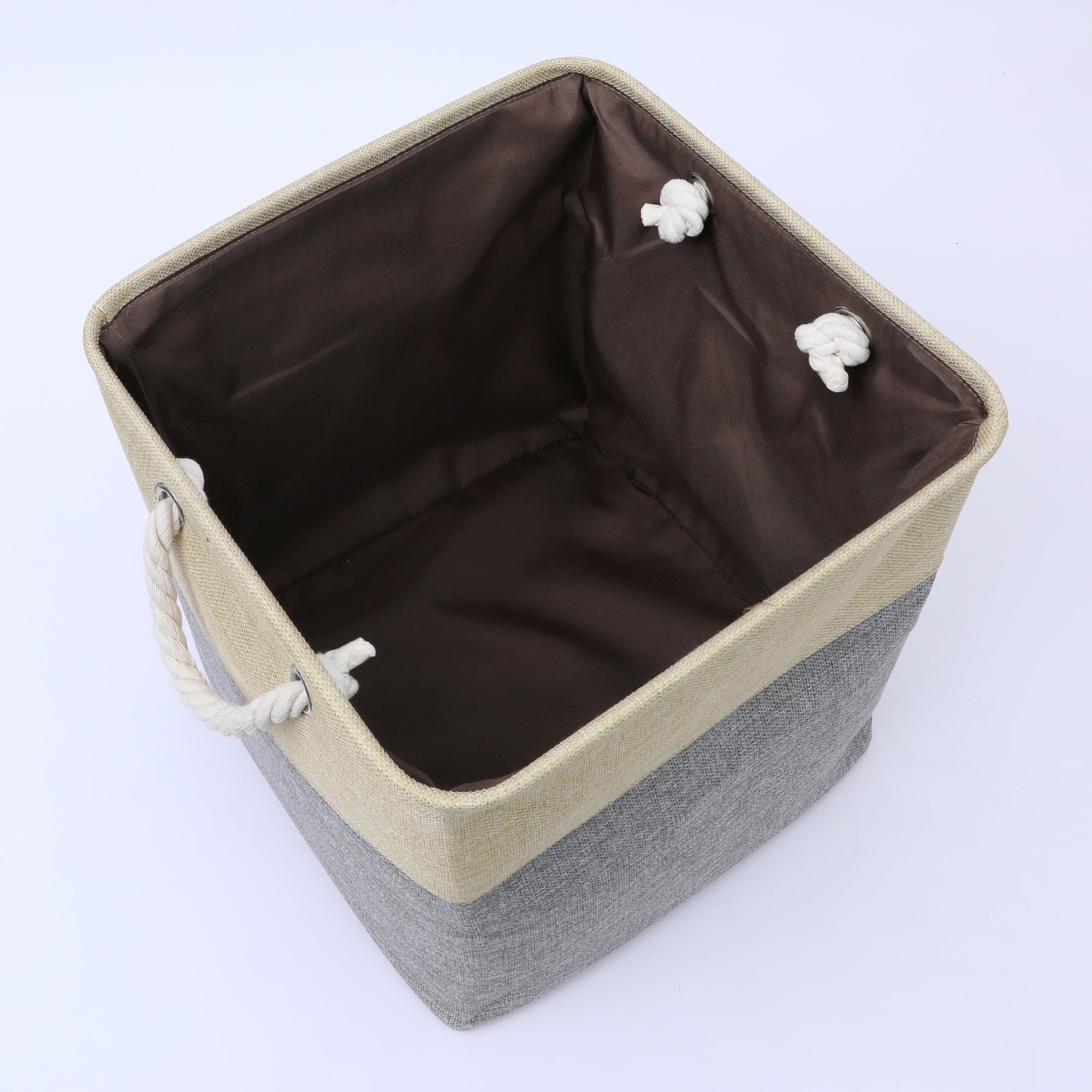 Unique Bargains Square Fabric Storage Basket Bin Beige/Grey 13inch