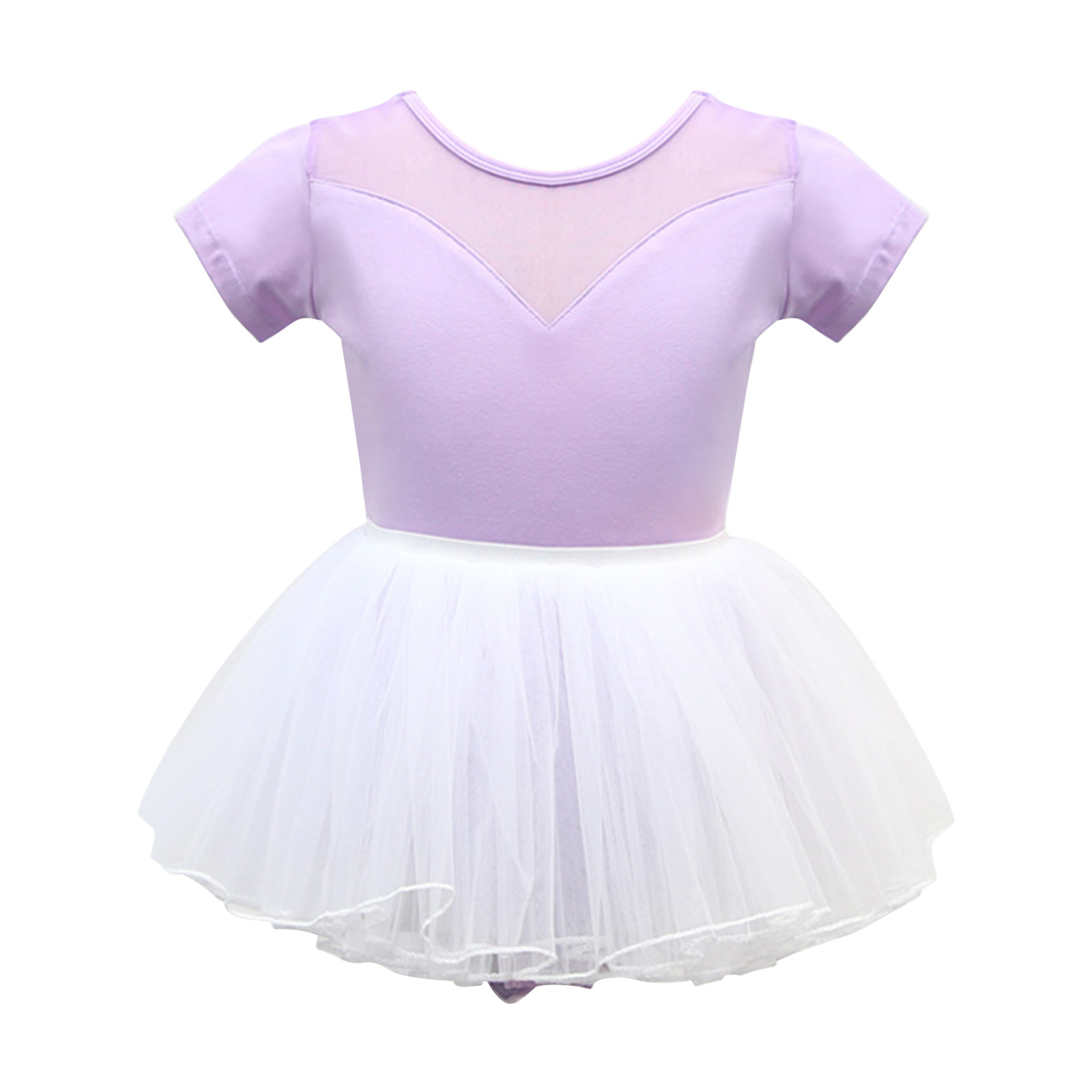 FAIWAD Girls Leotards Dance with Puffy Tulle Skirted Short Sleeve Button Open Crotch Dancewear