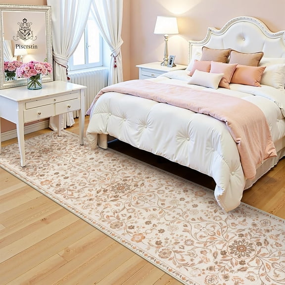 Boho Floral Rug - 2'8" x 10' Soft Low Pile Carpet Runner with Non-Slip Rubber Backing for Entryways, Bathrooms & Home Decor