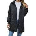 thumbnail image 2 of Black and Friday Clothing Sales Idoravan Women's Quilted Puffer Coat,Women's Fashion Casual Warm Lapel Button Waist Pocket Cotton Jacket Black S, 2 of 9