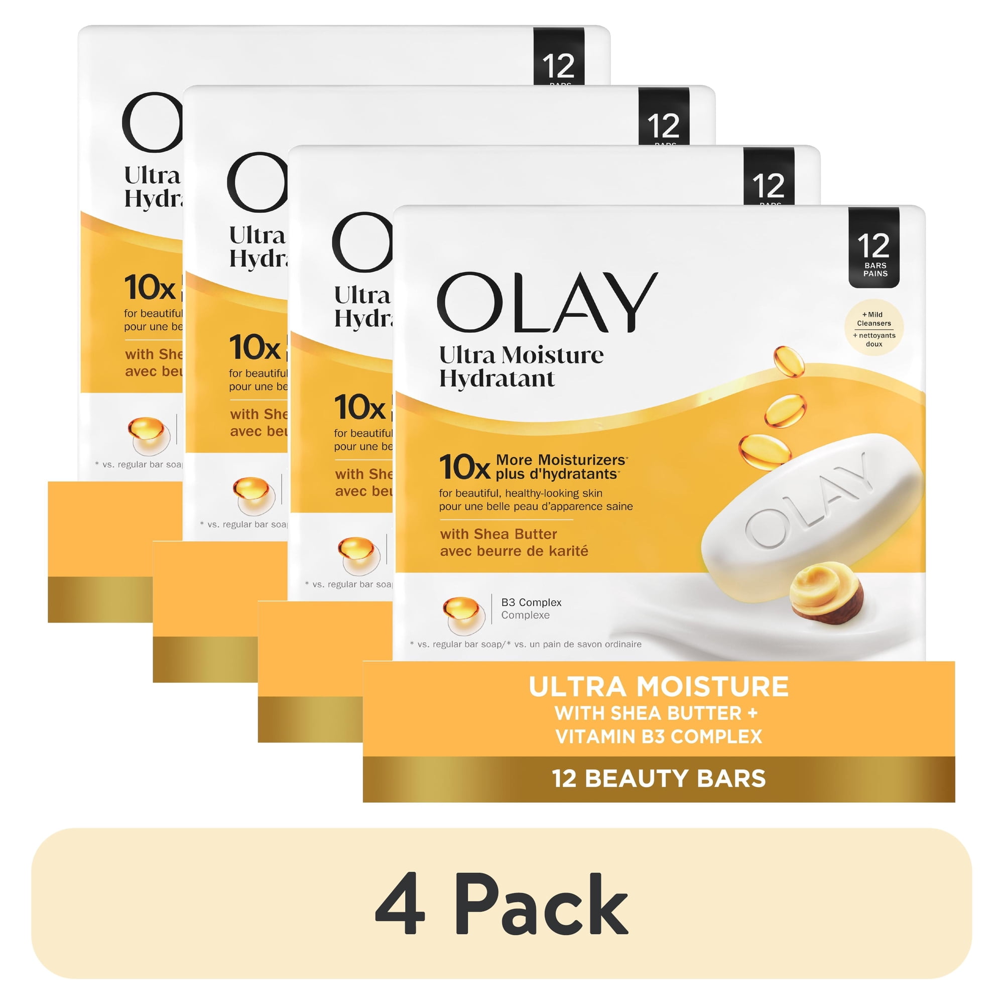 (4 pack) Olay Ultra Moisture Bar Soap, Shea Butter, 3.17 oz, 12 Count