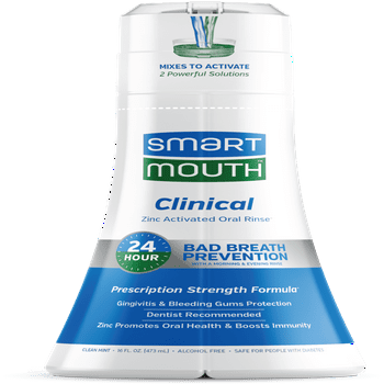 SmartMouth Zinc Activated Oral Breath Rinse Mouthwash Clinical DDS, Clean Mint, 16 fl oz