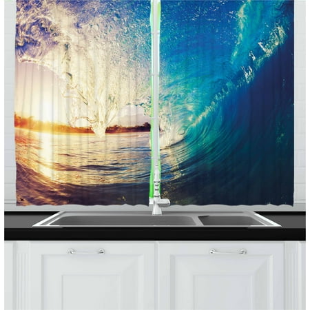 Coastal Style Living Room Ideas Ocean Curtains 2 Panels Set, Sunrise on Waves Surfer Perspective Surreal Coastal Charm Sports Lifestyle Scene, Window Drapes for Living Room Bedroom, 55W X 39L Inches, Blue Pale Mauve, by Ambesonne ()