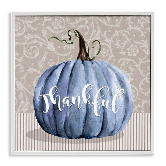 Stupell Industries Traditional Thankful Patterned Fall Pumpkin White Framed Giclee Art, 24 x 24, by Livi Finn
