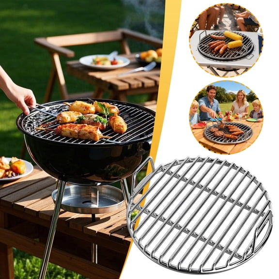 Round Stainless Steel Grill Grate, Heavy Duty Camping Cooking Rack with Handles for Outdoor BBQ, Fire Pit, and Charcoal Grill Replacement