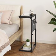 C Shaped End Table with Storage - Adjustable Height Side Table for Small Spaces