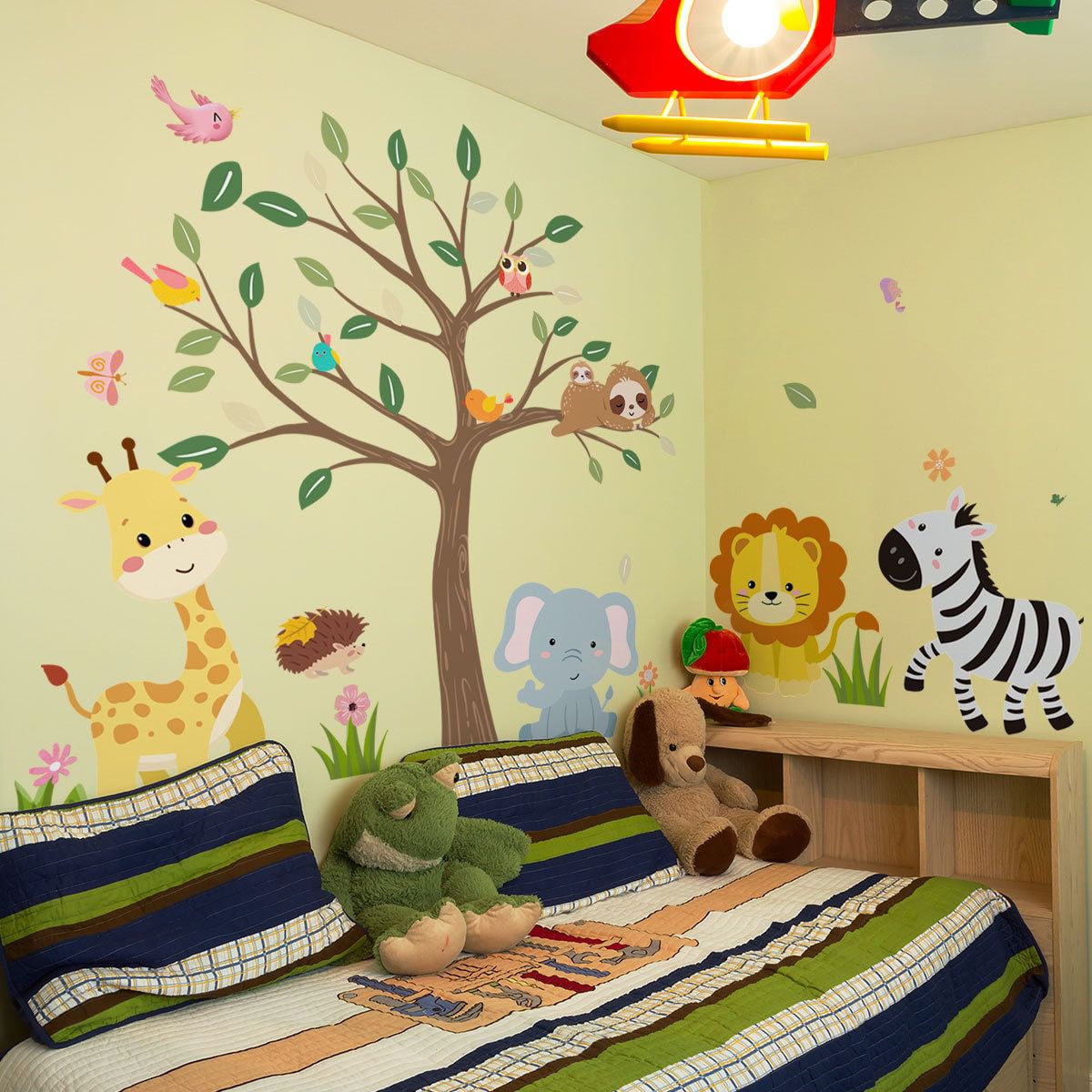 Jungle Animals Tree Branch Wall Decals Safari Monkey Giraffe Lion Wall Stickers Removable Peel and Stick Baby Nursery Kids Room Daycare Wall Decor