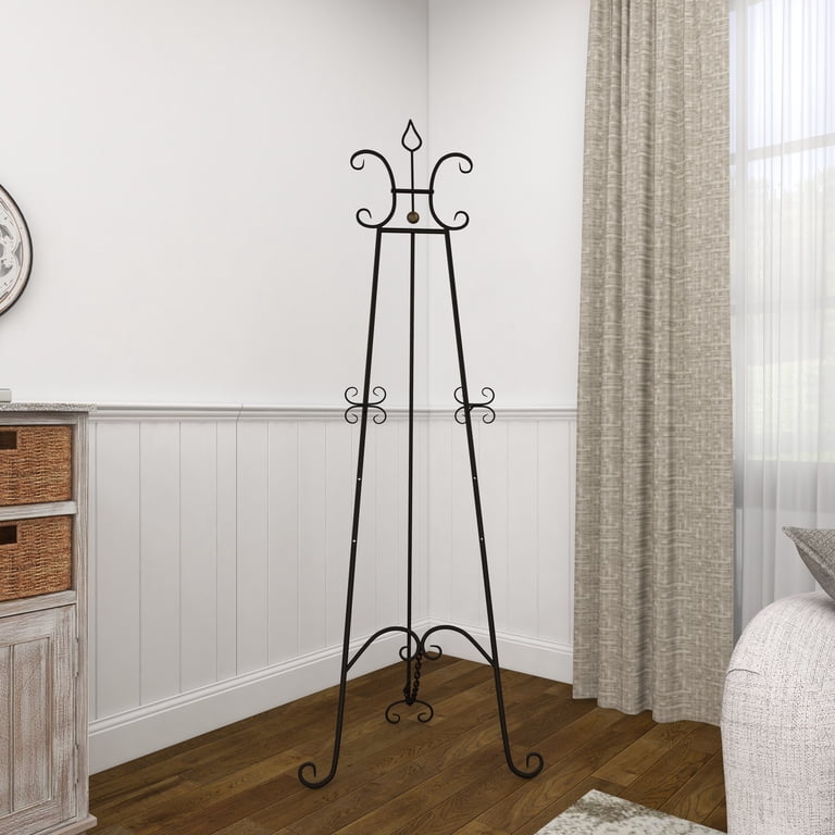 DecMode Traditional Black Metal Easel with Fleur de Lis Designs