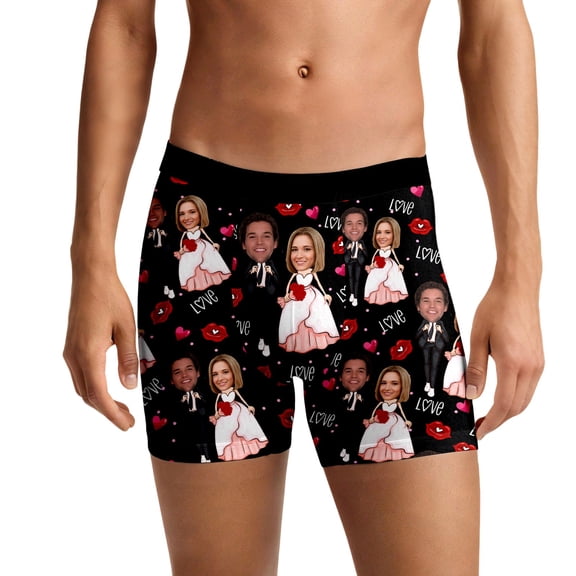 Men's Funny Wife Face Print Boxer Briefs Underwear Breathable Valentine's Day Boxers Novelty Pattern Printing Black L