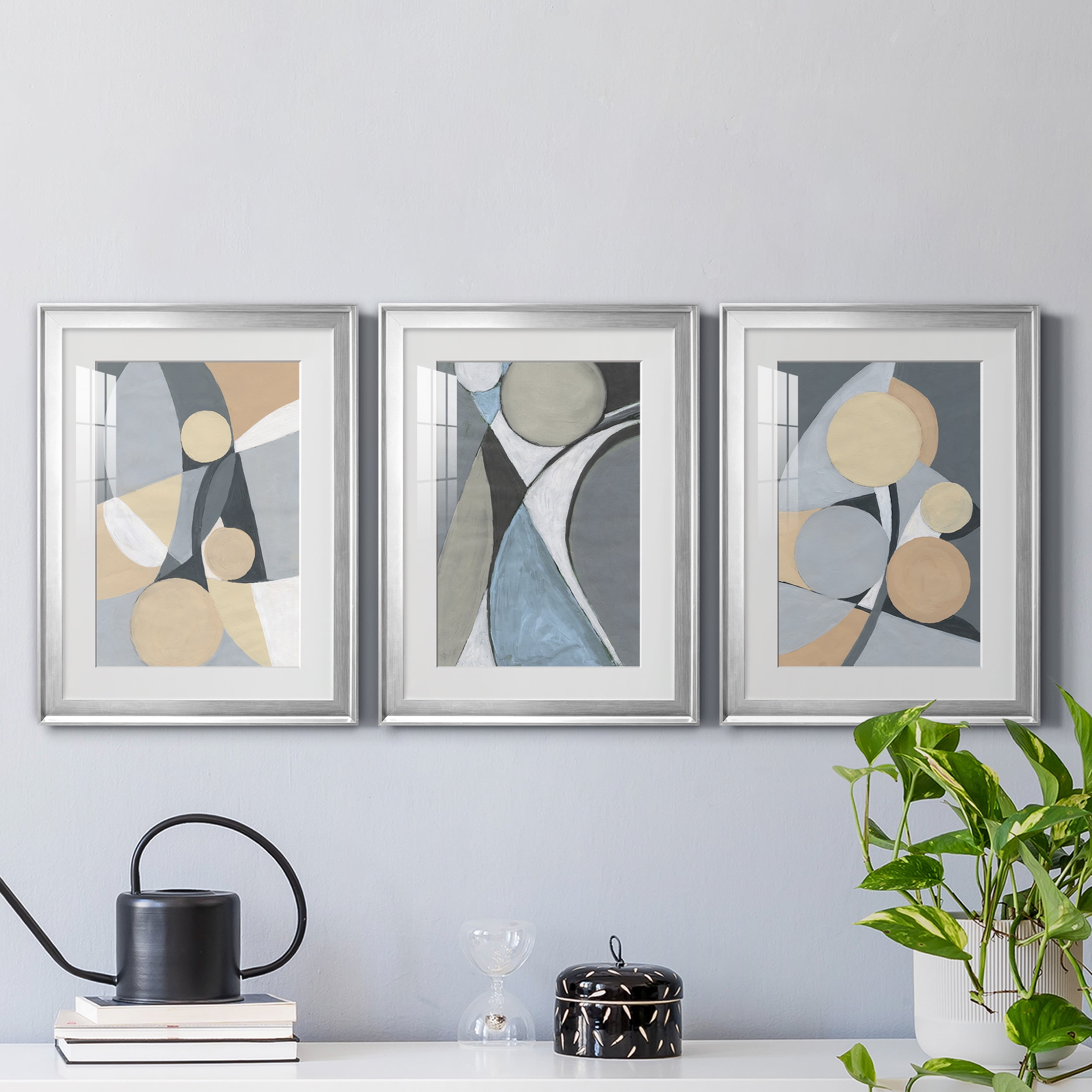 &nbsp;A Soft Jeweled Geometric II Premium Framed Prints Set of 3 - Ready to Hang - 18 x 24 Each - Silver Frame