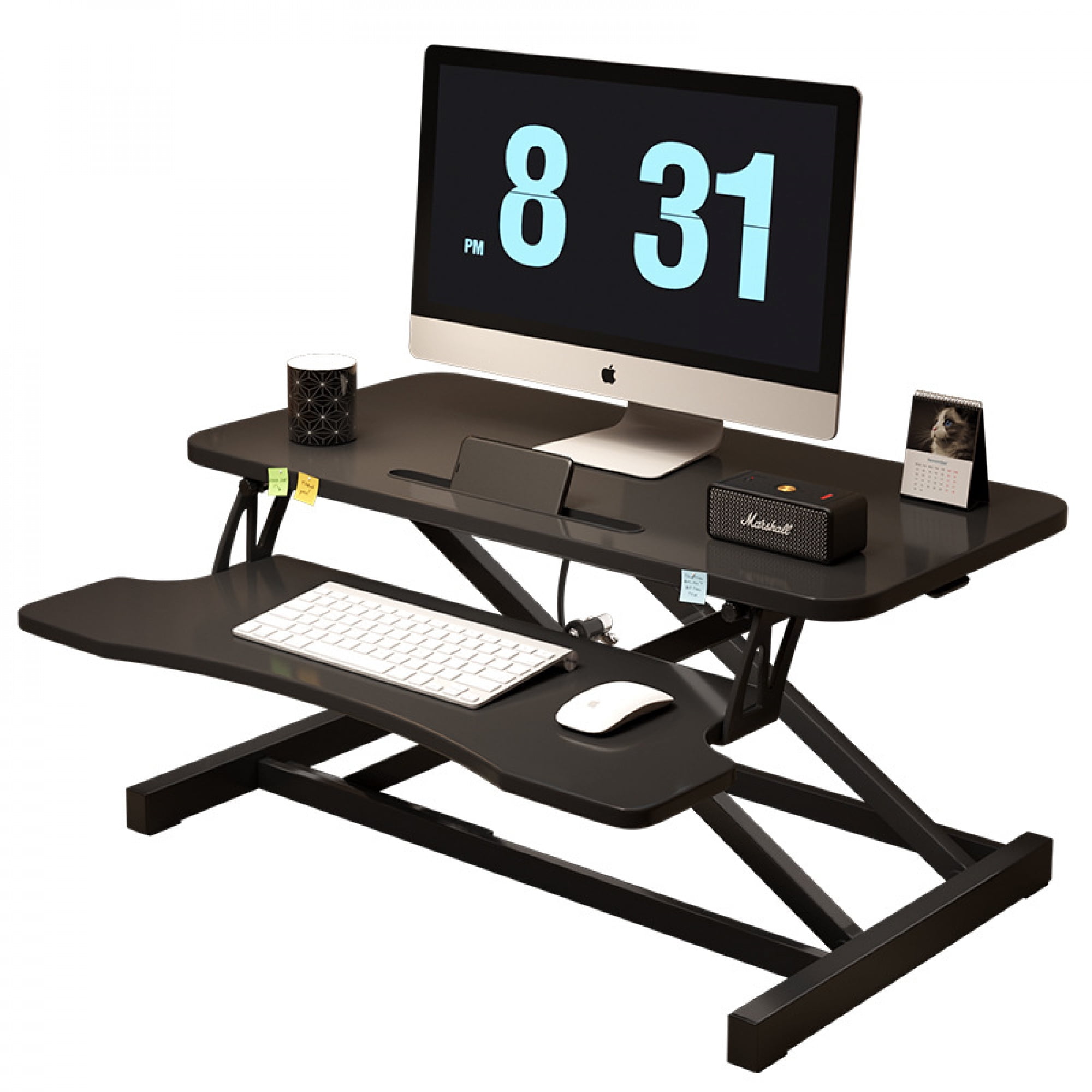 32 Inch Desk Converter, Height Adjustable Sit to Stand Riser, Dual Monitor and Laptop Workstation with Wide Keyboard Tray ( BLACK )