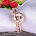 thumbnail image 4 of 2.25 carat 6mm Round Cut Morganite Wedding Set Bridal Ring 10k Rose Gold with Art Deco Eternity Matching Band Stacking Ring Halo, 4 of 6