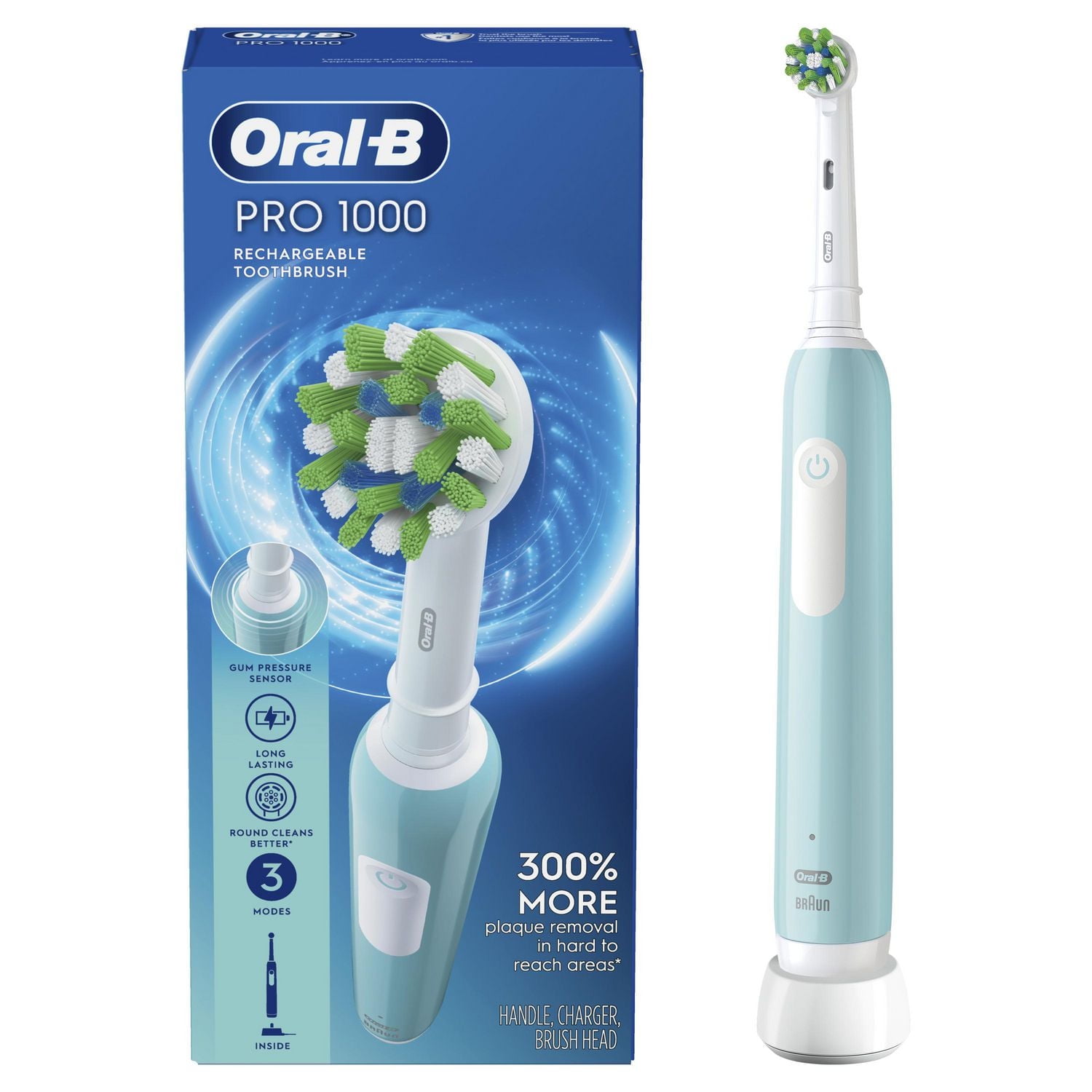 Brosse à dents électrique Oral-B Pro 1000 avec (1) brossette, rechargeable, turquoise