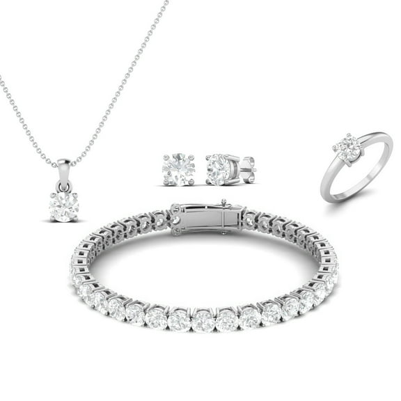 15.90 Carat Moissanite Diamond E Color VS1 Clarity Brilliant Cut 925 Sterling Silver Round Shape Halo Necklace Set Earrings Ring and Bracelet Set