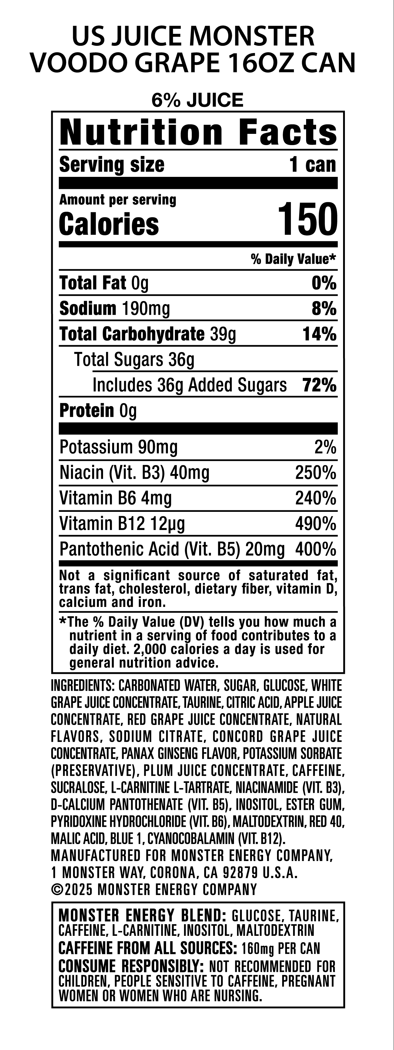 Juice Monster VOODOO Grape 15 Pack - 16 Fl Oz
