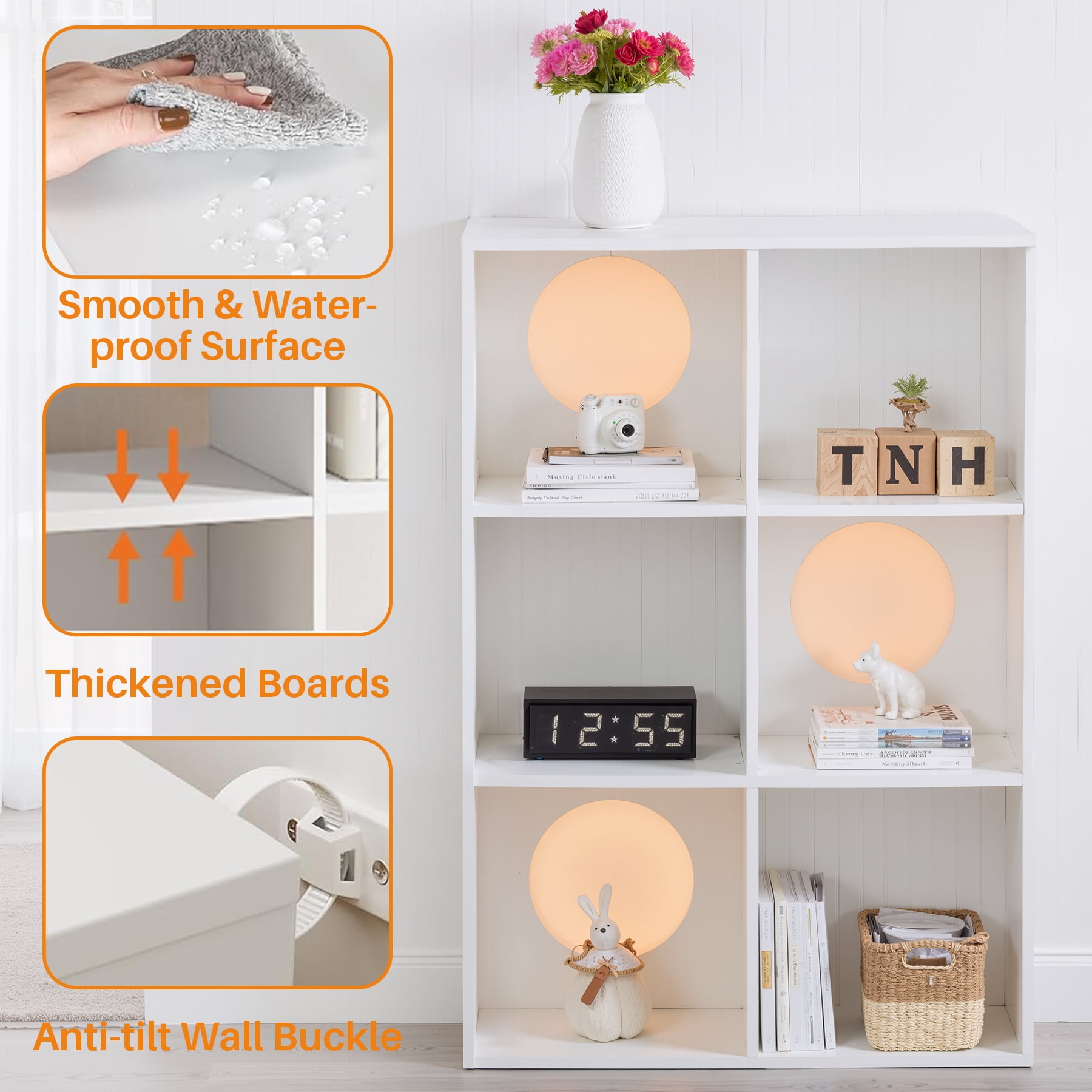 Cube Bookshelf White, 6 Cube Storage Organizer Bookcase, Display Bookcase, TV Stand, for Living Room, Home Office, Bedroom