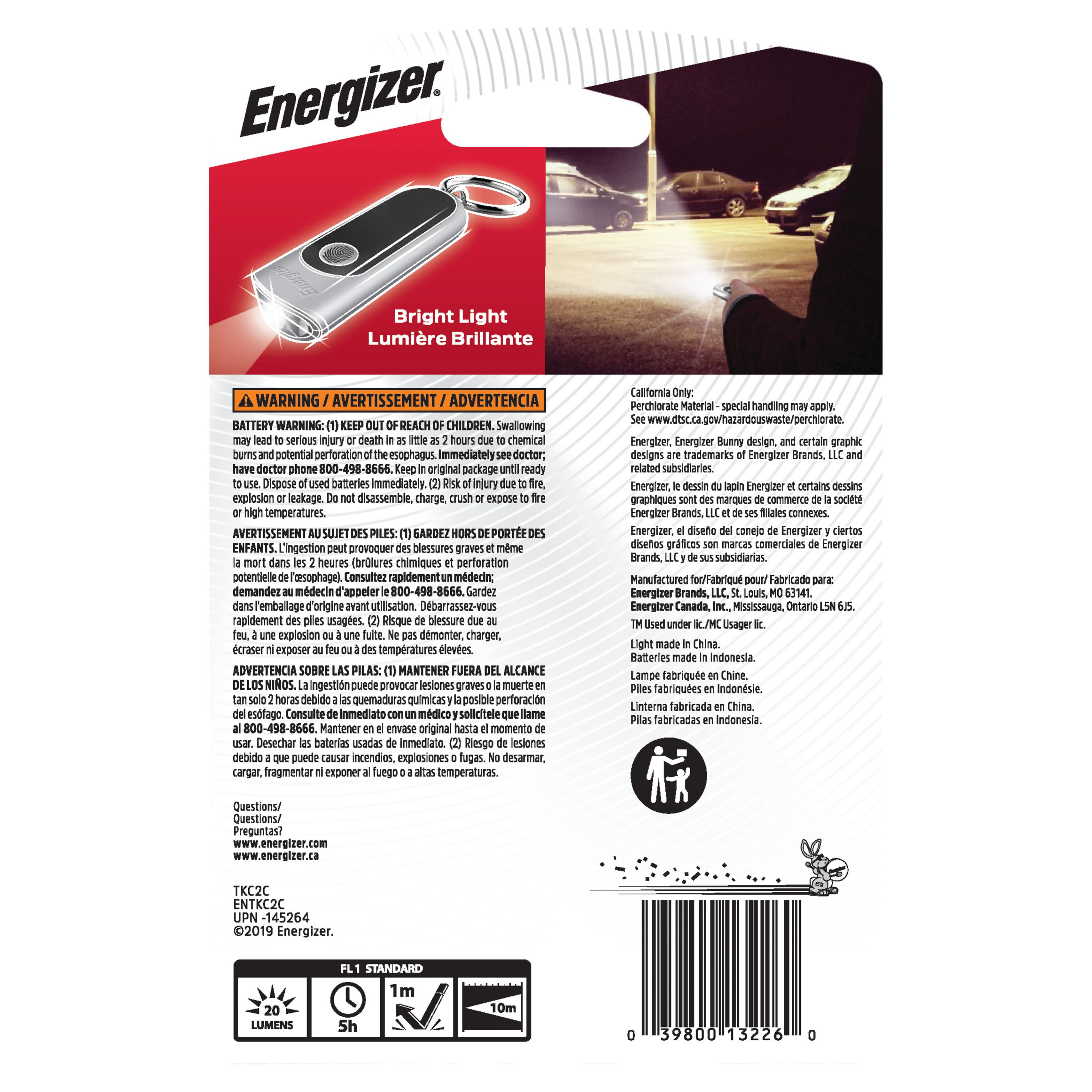 Energizer LED Keychain Flashlight - 100 Lumen, Metal Body, Water Resistant, With AAA Battery, Mini Tactical Torch