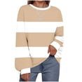 thumbnail image 2 of Dagegui Womens Crewneck Sweatshirts Striped Color Block Long Sleeve Pullover Fall Outfits | Fashion Preppy Oversized, Loose Fit, Casual Daily Clothes Beige L, 2 of 5