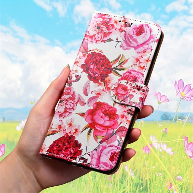 Colorful Mobile Phone Case for Women with Fashion Flower Pattern and Flip Cover Card Wallet Protective Mobile Phone Case with Credit Card Slot, Wallet Style Mobile Phone Ca