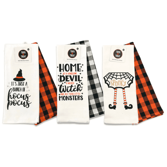 Serafina Home Halloween Kitchen Towel Sets: Variety Pack Includes 6 Pieces Spooky Fun Cute Sayings, Hocus Pocus