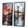 thumbnail image 3 of Designart "Coral Bridge City horizon I" Bridges Framed Wall Art Set Of 2 - Coral Architecture Gallery Wall Frame Set For Home Decor, 3 of 7