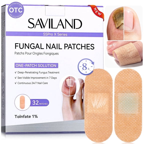 SAVILAND Extra Strength Fungal Nail Patches: 8H Overnight Repair 1% Tolnaftate Toenail Treatment (32 PCS) Nighttime Nail Renewal Restores Damaged Nails Discolored Thick Yellow Healthy Appearance