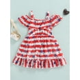 thumbnail image 2 of Bagilaanoe 4th of July Dress for Kids Girls Independence Day Dress Stars Stripe Print Ruffles Sling Dress Toddler Summer Sleeveless Princess Dress, 2 of 9
