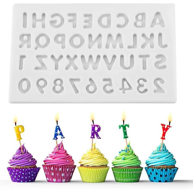 Molde de silicona para letras, molde de números, molde de alfabeto de bricolaje, moldes de chocolate para fondant, moldes antiadherentes para decoración de pasteles de cumplea?os (2 piezas, gris + rosa LingWen 1327533423007