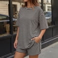 thumbnail image 4 of Bexdxz Women's Casual Striped Short Sleeve 2 Piece Summer Set Oversized Top & Loose Fit Shorts with Pockets Black M, 4 of 6
