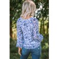thumbnail image 1 of ABPHQTO Top de manga larga abullonada con cuello en V y estampado floral azul para mujer, 1 of 5