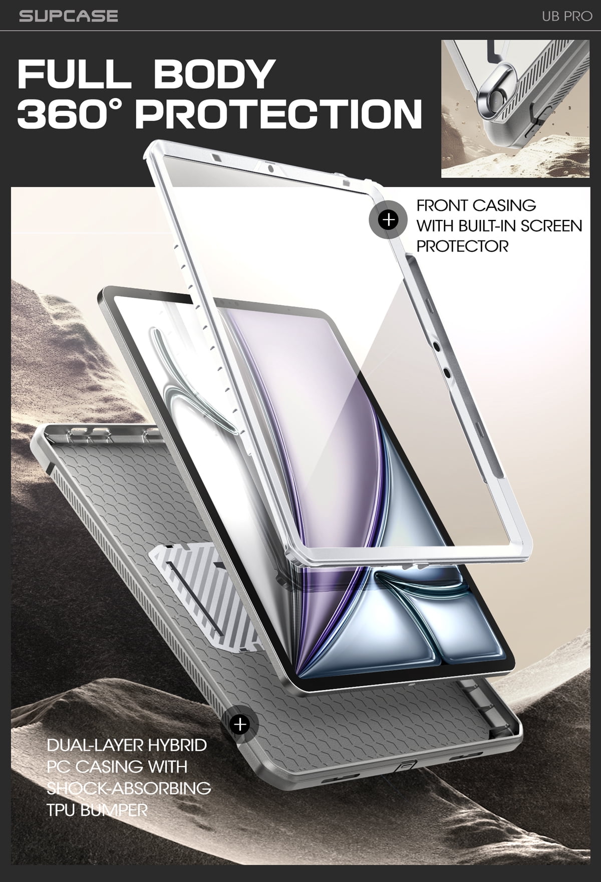 SUPCASE for iPad Air 11 Inch Case 6th Generation M2 2024, [Built-in Screen Protector & Pencil Holder & Stand] Full-Body Rugged Cover for iPad Air 6th/5th/4th Gen (11/10.9 Inch, 2024/2022/2020), White