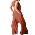 thumbnail image 4 of EIMELI Women‘s 2PCS Tracksuit Solid Color Round Neck Sleeveless Tops Button Closure Wide Leg Trousers Casual Pants Set, 4 of 6