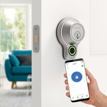 Lockly - Flex Touch Smart Lock Replacement Deadbolt with 3D Biometric Fingerprint/App/Physical Key - Satin Nickel