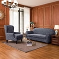 thumbnail image 5 of Subtrex Stretch 2-Piece Jacquard Damask X-Large Sofa Slipcover, Grayish Blue, 5 of 7