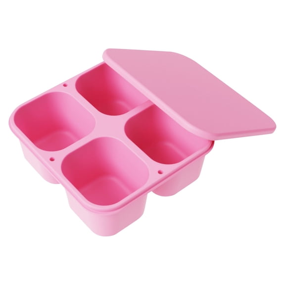 Solivara Leakproof Silicone Lunch Box 4 Compartment With Lid For Snack And Refrigerator Storage (pink,6.50*2.28in)